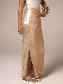 COSMINA Chân váy sequin cạp thấp thanh lịch dành cho nữ, thích hợp cho kỳ nghỉ, đi biển, hẹn hò, dự đám cưới, mùa xuân/hè. - Màu be - Xem 7