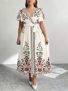 Modelyn Đầm dáng rộng, tối giản, họa tiết hoa retro, cỡ lớn, thích hợp cho mùa thu/đông. - Nhiều màu - Xem 4