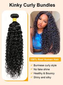 1Pc Kinky Curly Human Hair Bundles Unprocessed Human Hair Curly Human Hair Weave Double Weft Hair Extension Natural Black Color For Women - Natural Black - View 7
