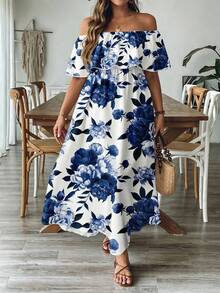 SHEIN VCAY Plus Size Casual Floral Print Dress, Suitable For Summer - Multicolor - View 5