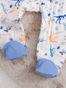 Cozy Pixies Bộ áo liền quần dài tay cổ tròn mềm mại họa tiết khủng long hoạt hình cho bé trai/bé gái sơ sinh, bộ ngủ có khóa kéo bằng sợi tre, quần áo ngủ có khóa kéo cho bé sơ sinh, quần áo trẻ sơ sinh unisex, bộ đồ ngủ ấm áp cho bé trai, túi ngủ in hình khủng long cho bé sơ sinh, bộ đồ ngủ liền thân dài tay mềm mại có chân cho trẻ sơ sinh, thiết kế dễ thương. - Màu xanh lam - Xem 5