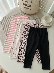 Bộ 4 quần legging cho bé gái, kiểu dáng thường ngày, đa năng, mềm mại, kẻ sọc, họa tiết da báo, hình trái tim và màu đen trơn, giá cả phải chăng, phù hợp cho các hoạt động vui chơi trong nhà hoặc ngoài trời vào mùa xuân/hè. Kiểu dáng tối giản, ngọt ngào, dễ thương, dài đến mắt cá chân, phù hợp cho mùa xuân/hè hoặc mọi mùa. - Nhiều màu - Xem 2