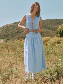 WESTFADE 100% Cotton & Floral Eyelet A Line Midi Skirt - Blue - View 4
