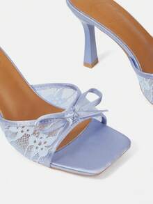 CUCCOO HITCHD Giày sandal cao gót thanh lịch dành cho nữ, kiểu dáng công sở, đính nơ ren, thích hợp cho ngày Valentine, giày cưới, giày mùa xuân, giày cô dâu. - Màu xanh nhạt - Xem 4