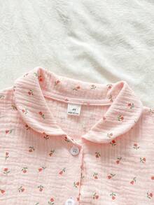 Elladie kids 女童郁金香碎花短袖翻领睡衣套装，夏季家居服 - 淺粉色 - 查看 6