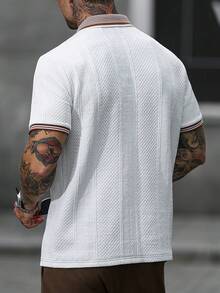 Manfinity CasualCool 男士條紋短袖休閒通勤 Polo 衫，正式款 - 白色 - 查看 2