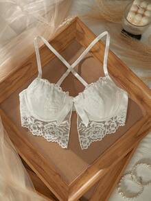 Crystal Vow Reggiseno imbottito con ferretto, decorato con fiocco romantico in pizzo, edizione limitata per San Valentino, per donne - Bianco - Visualizzare 3
