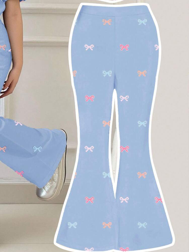 Bộ 2 món gồm áo thun ngắn tay cổ tròn dáng rộng và quần ống loe in hình bướm nhiều màu sắc dễ thương, thích hợp mặc hàng ngày, dạo phố, đi chơi, nghỉ mát, dự tiệc, đi học, mùa xuân và mùa hè. - Nhiều màu - Xem 4