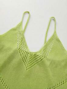 Breezaya Đầm hè mới cho nữ, đầm maxi dệt kim màu be, dây mảnh, cổ chữ V, họa tiết ren xếp tầng, eo ôm sát, vẻ quyến rũ nữ tính ven biển và phong cách thường ngày vượt thời gian. - màu xanh lá - Xem 6