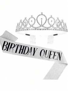 Set de 2 piezas Faja de Reina de Oro Rosa y Dorado y Plateado & Tiara con Rhinestones - Conjunto de Faja Brillante y Tiara Brillante para Niñas de Cumpleaños - Multicolor - Ver 11