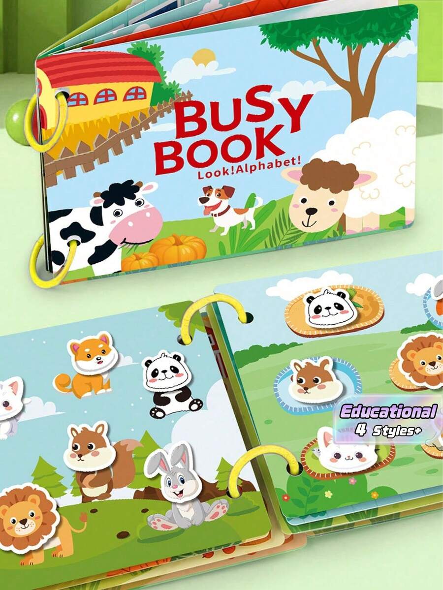 1pc Learning Quiet Sticker Book For Children Over 3 Years Old, Children's Early Learning Alphabet Table Animal Cognitive Books Learning Toys, Educational Activity Books For Toddlers, Children's Educational Toys (Random Color Circles)