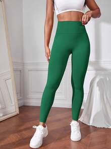 EMERY ROSE Quần legging thể thao cạp rộng trơn dành cho nữ tập yoga - Màu xanh lá cây đậm - Xem 9