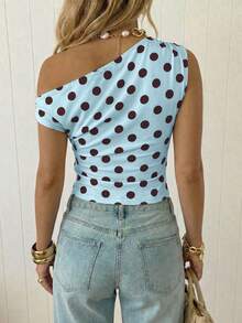SHEIN EZwear Women's Asymmetric Ruched Cropped Top,Summer Top - Blue - View 2