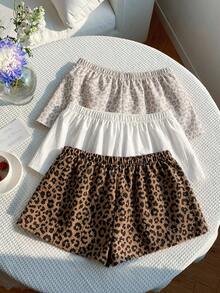 SHEIN Comfortcana Bộ 3 quần short họa tiết da báo cổ điển thoải mái, thích hợp cho các chuyến đi chơi mùa hè, phong cách đường phố, ở nhà, thanh lịch, phong cách Hàn Quốc, kỳ nghỉ biển, trở lại trường học, kỳ nghỉ lễ, trang phục gia đình. - Nhiều màu - Xem 2