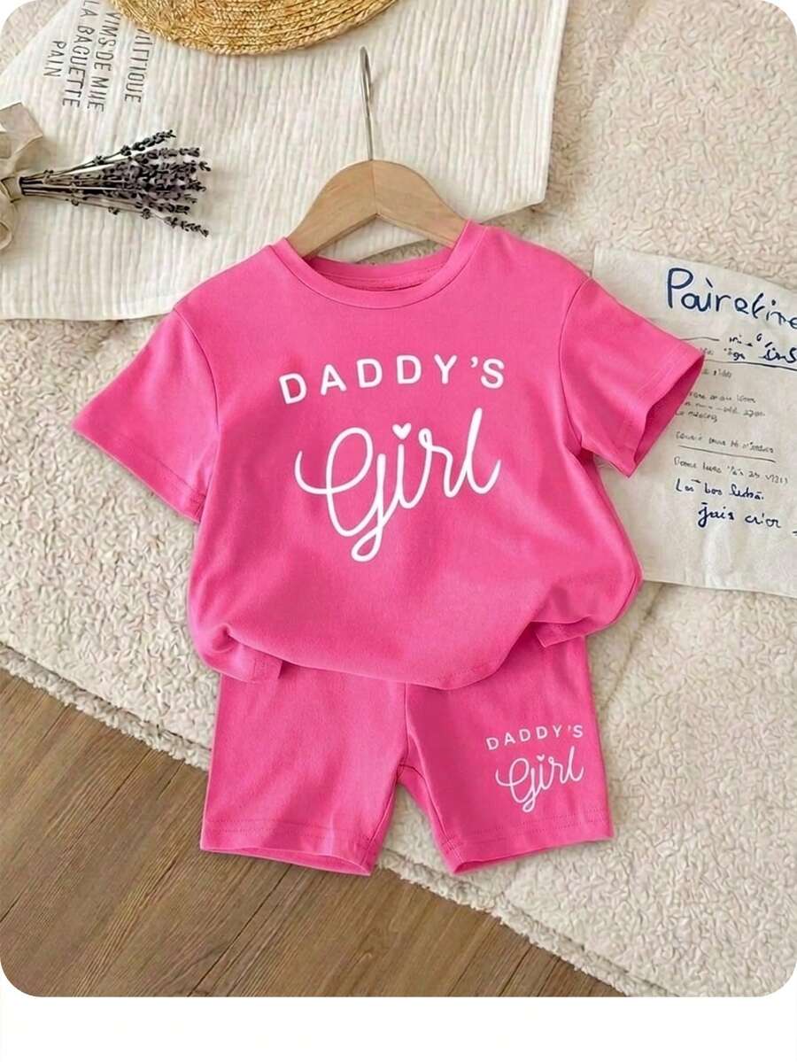SHEIN Happikins Baby Girl Casual Short Sleeve T-Shirt And Shorts Set, Suitable For Summer - Hot Pink - View 1
