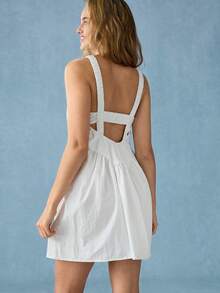 WESTFADE Áo bra nhún bèo và váy ngắn dáng rộng kết hợp. - trắng - Xem 2