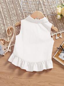 SHEIN Áo sơ mi không tay xếp nếp cho bé gái - trắng - Xem 2