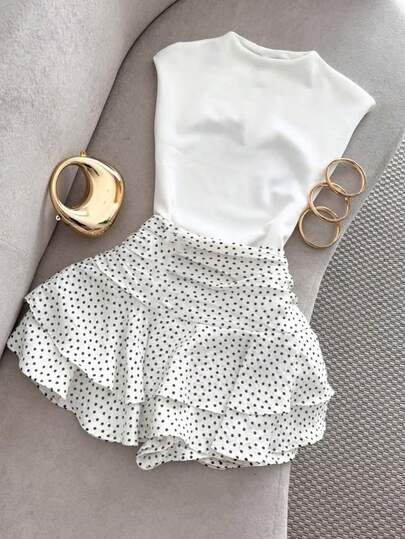 SHEIN Franclia Đầm chấm bi không tay thanh lịch, thích hợp cho mùa hè.