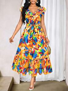 SHEIN Lady Đầm midi nữ in hoa, xếp ly ở gấu váy. - Nhiều màu - Xem 1