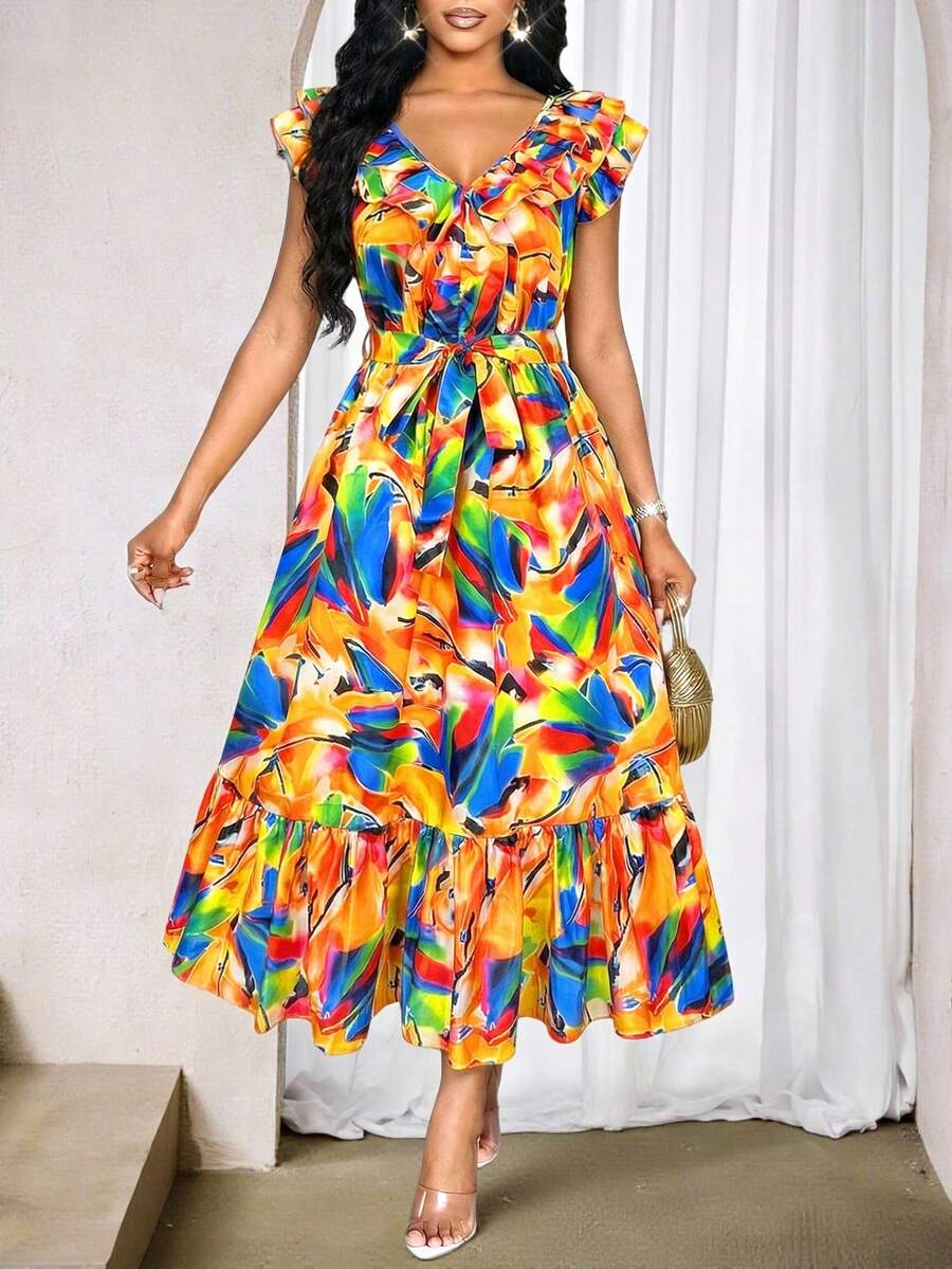 SHEIN Lady Đầm midi nữ in hoa, xếp ly ở gấu váy. - Nhiều màu - Xem 1