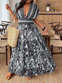 Weeklong Vestido casual de verano sin mangas con cintura ceñida y estampado de unicolor para vacaciones, talla grande - Multicolor - Ver 4