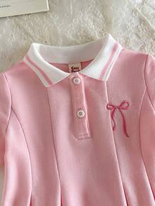 Baby Girl Butterfly Embroidered Collar Short Sleeve Waist Dress - Pink - View 9