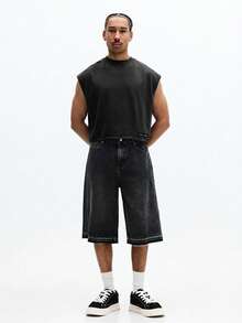 SUMWON Men Crop Fit Tank Top With Contrast Back Graphics Sleeveless Summer Casual Streetwear Fashion Statement - Dark Grey - View 4
