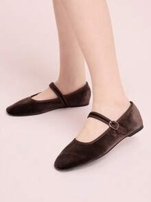 CUCCOO DOLLMOD Sepatu Wanita Cokelat, Desain Gesper, Cocok untuk Perjalanan Sehari-hari, Modis, Serbaguna, Beludru, Elegan, Model Flat Mary Jane - Coklat / Coklat 619 - View 9