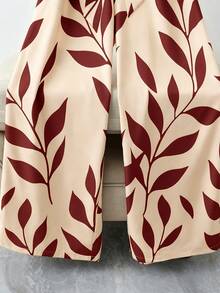 Franclia Jumpsuit Tanpa Lengan Motif Daun Kasual Musim Panas untuk Wanita - Redwood - View 6