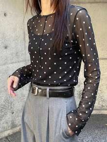 FRIFUL Women's Gray Sheer Fitted Layering Top - Black - View 4