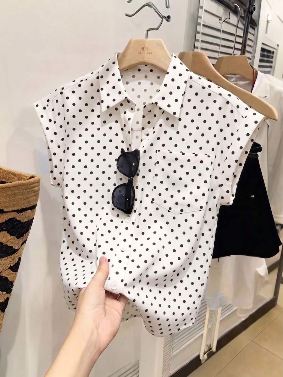 SHEIN Franclia Áo sơ mi nữ màu xanh dương tay cánh dơi có túi, kiểu dáng thường ngày, thích hợp cho đi làm, mùa xuân/hè. - trắng - Xem 1