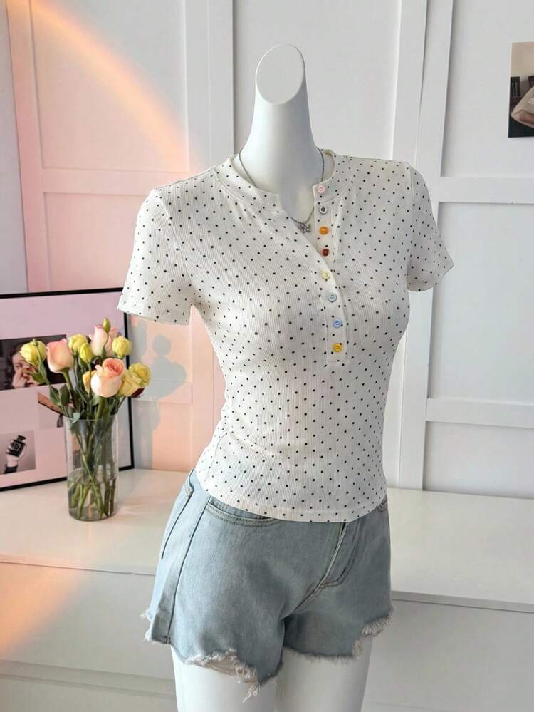 DAZY White With Black Polka Dots,Summer,Casual,Cute,Everyday