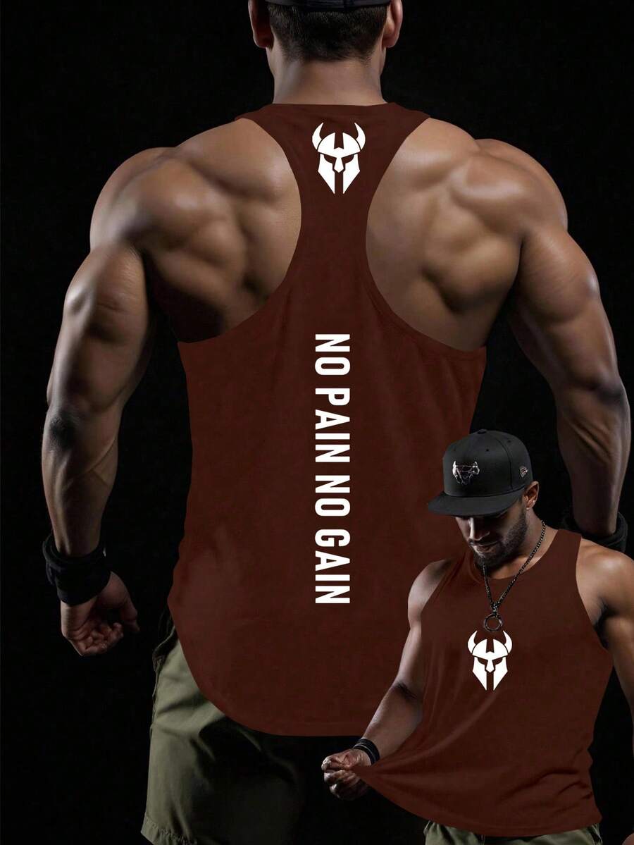 GymBeat Áo tank top không tay thời trang in hình cơ bắp dành cho nam - màu nâu - Xem 1