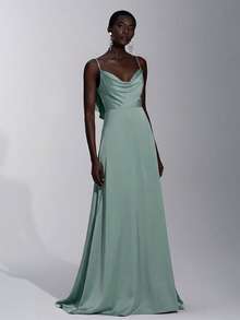 Elitara Vestido elegante de dama de honor de unicolor con volantes en el bajo - Agua verde azul - Ver 7