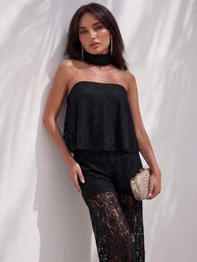 Glamine Bộ đồ ren đen thời trang dành cho nữ, 2 món - màu đen - Xem 4