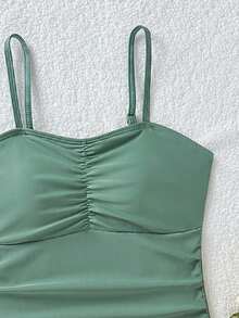 SHEIN 两件式坦克尼泳衣，蓝色条纹女童泳衣，少女泳衣，蓝色条纹泳衣，蓝色泳衣，夏季假期 - 綠色 - 查看 5