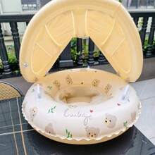 1pc Swimming Ring With Sunshade And Handles, Featuring A Circular Pattern, Suitable For Both Outdoor And Indoor Swimming. - Multicolor - View 11