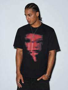 Modcrash Black T-Shirt With Red Graphic, Fashionable Short Sleeve Top For Summer - Red - View 3