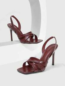 CUCCOO SZL Women's Shoes Spring And Summer Fashion Sexy Square Head Burgundy Stiletto Sandals, Party Date Wear - Burgundy - View 1
