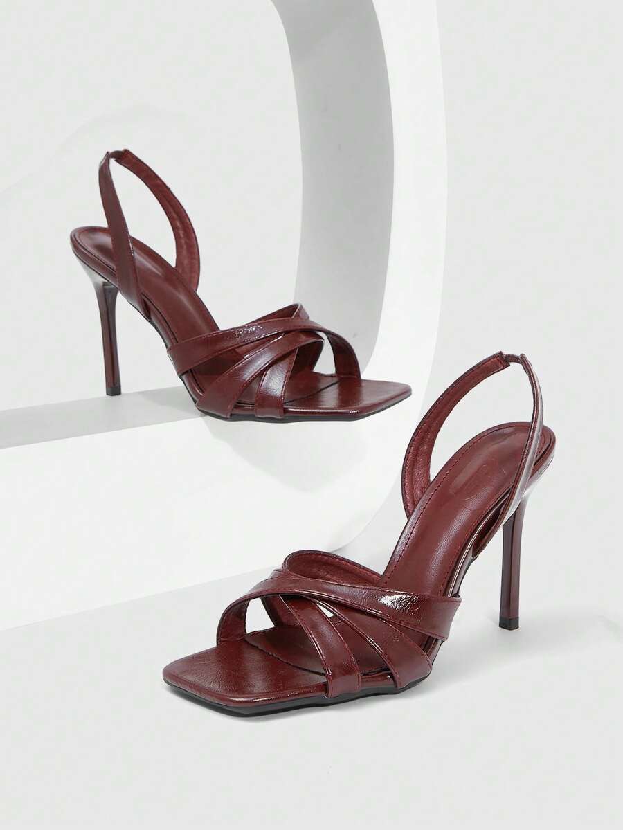 CUCCOO SZL Women's Shoes Spring And Summer Fashion Sexy Square Head Burgundy Stiletto Sandals, Party Date Wear - Burgundy - View 1