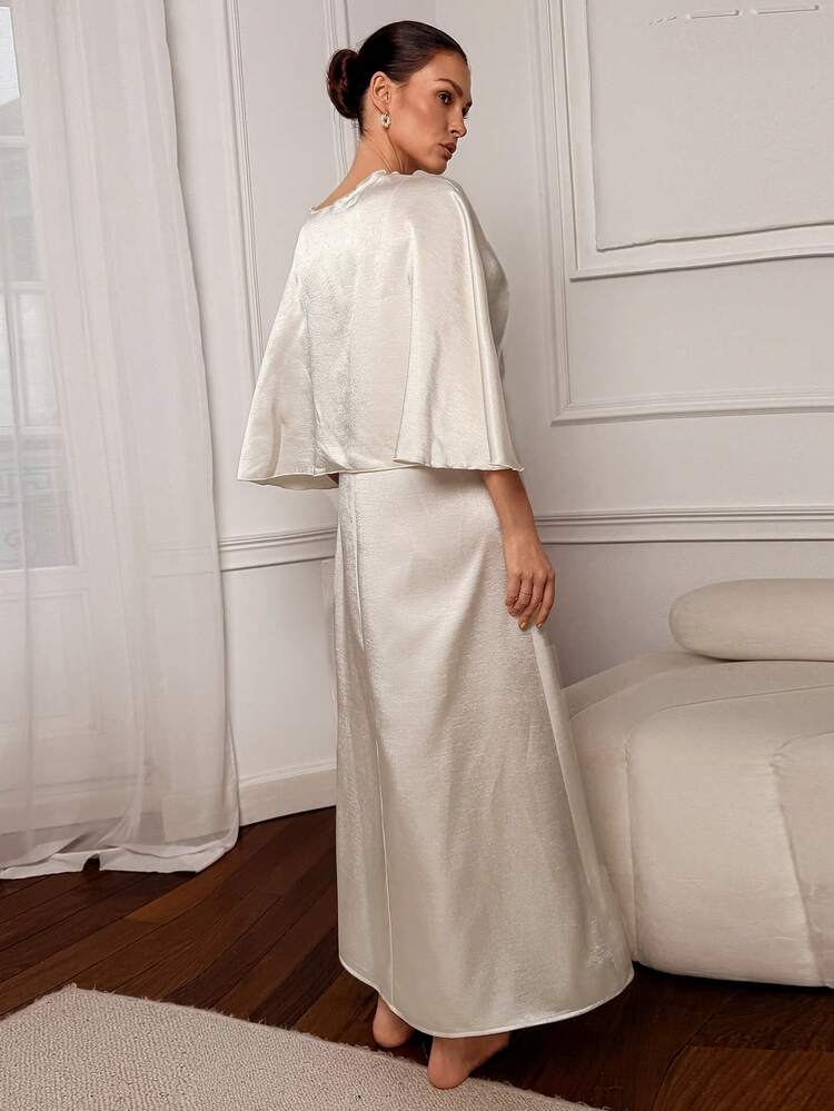 Women's Solid Color Shawl Matching Nightgown Elegant Set