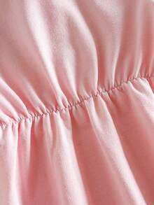 Baby Girl Butterfly Embroidered Collar Short Sleeve Waist Dress - Pink - View 7