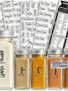 Juego de etiquetas impermeables para la despensa de la cocina, pegatinas de organización para frascos, envases de especias y condimentos, artículos esenciales para la edición del hogar, almacenamiento del hogar, remodelación de la cocina, regalo de inauguración de la casa - Negro - Ver 1