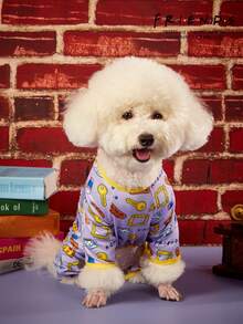 PETSIN FRIENDS X 1pc Purple Fun Coffee Key Full Print Pet Jumpsuit, Skin Friendly, Breathable, Anti Shedding, Wrapped Edge, Wrist Protection, Pet Jumpsuit - Multicolor - View 3