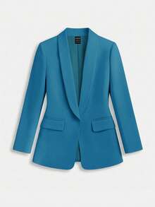 Lumivelle Women's Simple Solid Color Shawl Neck Lightweight Blazer Jacket, Suitable For Business, Work, And Commuting - Blue - View 1