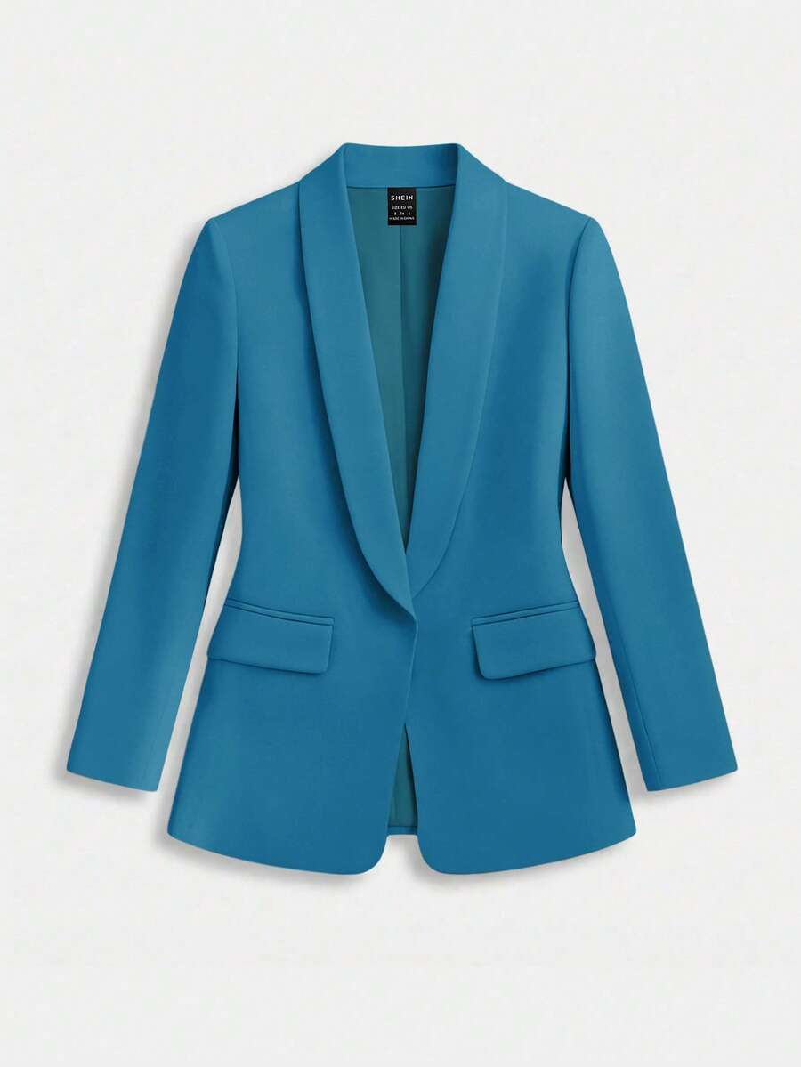 Lumivelle Women's Simple Solid Color Shawl Neck Lightweight Blazer Jacket, Suitable For Business, Work, And Commuting - Blue - View 1