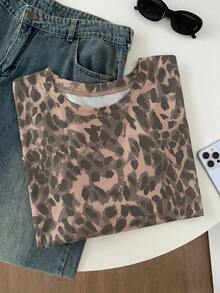 Comfortcana Große Größen Casual & Homewear Leoparden Muster Loose T-Shirt, Große Größen Weiter Ausschnitt T-Shirt, Sommer - Verschiedenfarbig - Übersicht 6