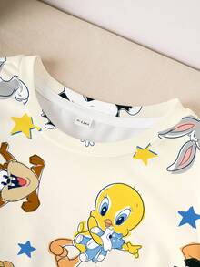 LOONEY TUNES X SHEIN 女婴圆领短袖休闲上衣 - 白色 - 查看 4