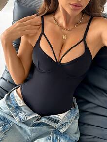 SuitURBody 性感交叉前开钢圈吊带背心，女士塑身收腹内衣上衣 - 黑色 - 查看 5