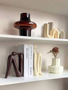Madebyblanc 1 Piece Of Back-To-Back Matchstick Figure Sculpture Ornament, Used As A Vintage Bookshelf,  Cabinet, Bedside Table, Entrance Decoration, Back-To-Back Art Book Shelf, Book Holder, Anti Tipping White Porcelain Bookshelf - multicolor - View 3